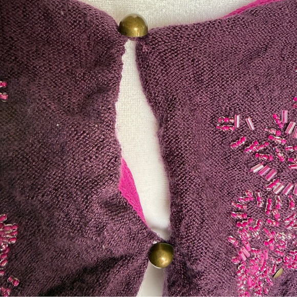 Free People Cardigan Crinkly Purple Pink Wool Silk Beaded Fairy Shrug | Sz L - Picture 7 of 16